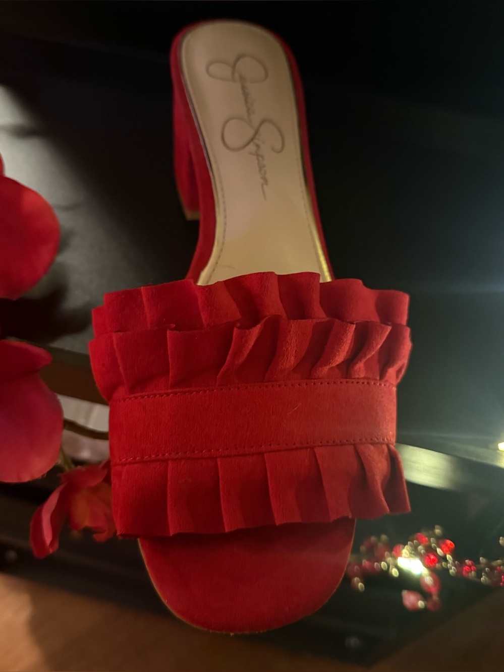 Jessica Simpson Red Ruffle Block Heel Mules - Picture 4 of 5